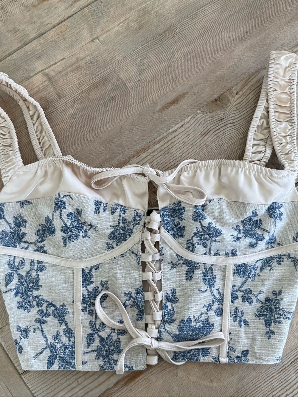 Cider Cream and Blue Floral Corset Top